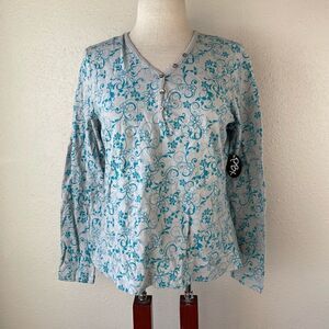 NWT PBX Basics Long Sleeve Half Button Down Top Size L